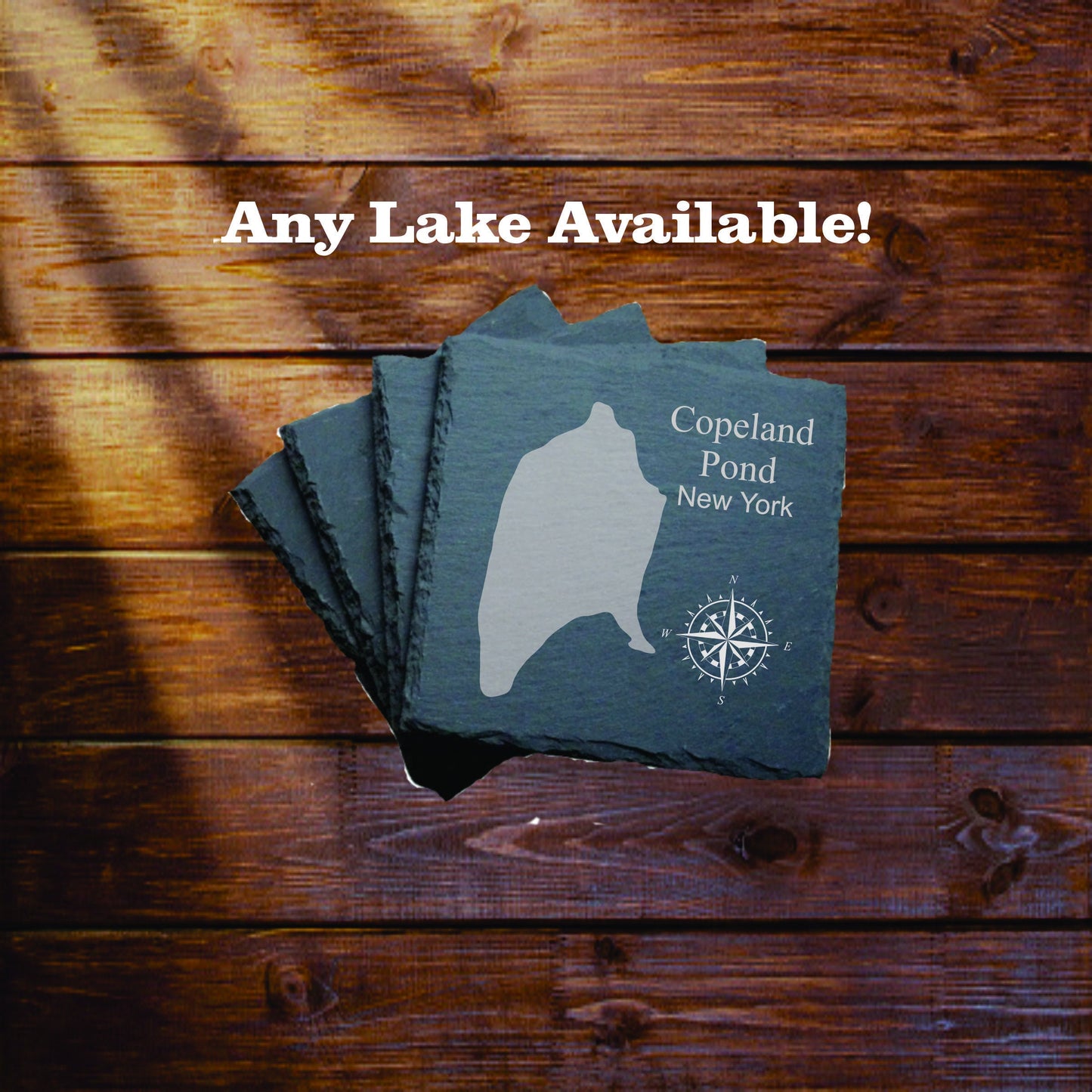 Copeland Pond Slate coasters. Set of 4! FREE SHIPPING. Great for the lake house or cabin, fishing spot, or camping