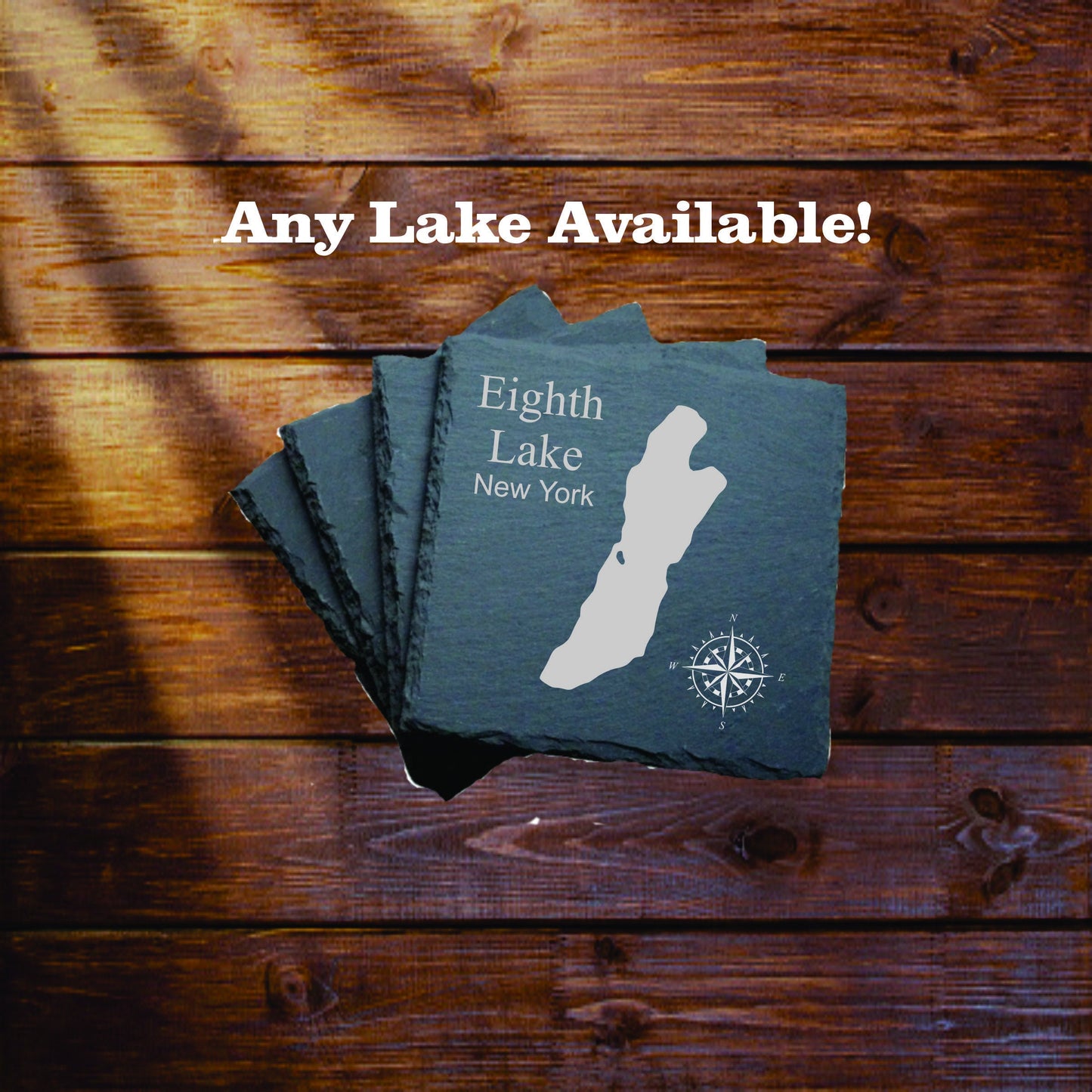 Eighth Lake Slate coasters. Set of 4! FREE SHIPPING. Great for the lake house or cabin, fishing spot, or camping