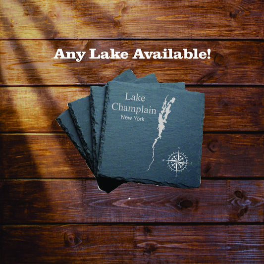 Lake Champlain Slate coasters. Set of 4! FREE SHIPPING. Great for the lake house or cabin, fishing spot, or camping