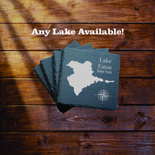Lake Eaton Slate coasters. Set of 4! FREE SHIPPING. Great for the lake house or cabin, fishing spot, or camping