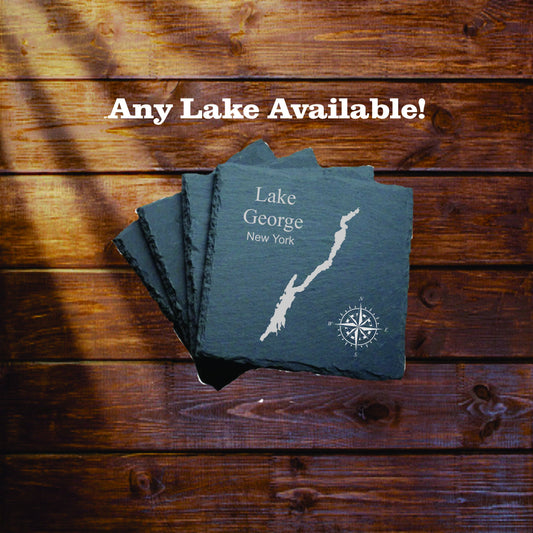 Lake George Slate coasters. Set of 4! FREE SHIPPING. Great for the lake house or cabin, fishing spot, or camping