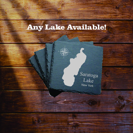 Saratoga Lake Slate coasters. Set of 4! FREE SHIPPING. Great for the lake house or cabin, fishing spot, or camping