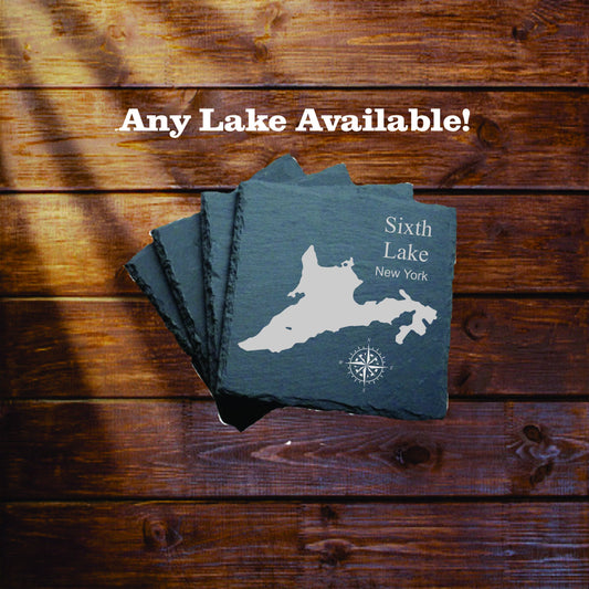 Sixth Lake Slate coasters. Set of 4! FREE SHIPPING. Great for the lake house or cabin, fishing spot, or camping