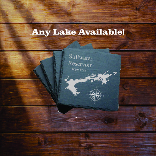 Stillwater Reservoir Slate coasters. Set of 4! FREE SHIPPING. Great for the lake house or cabin, fishing spot, or camping