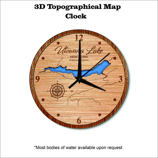 Utowana Lake in New York 3D topographical map clock