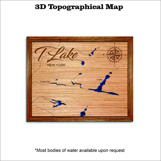 T Lake and T Falls in New York 3D Topographical Map