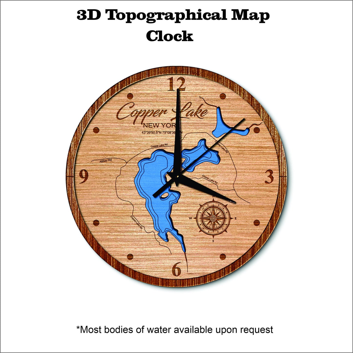 Copper Lake in New York 3D topographical map clock