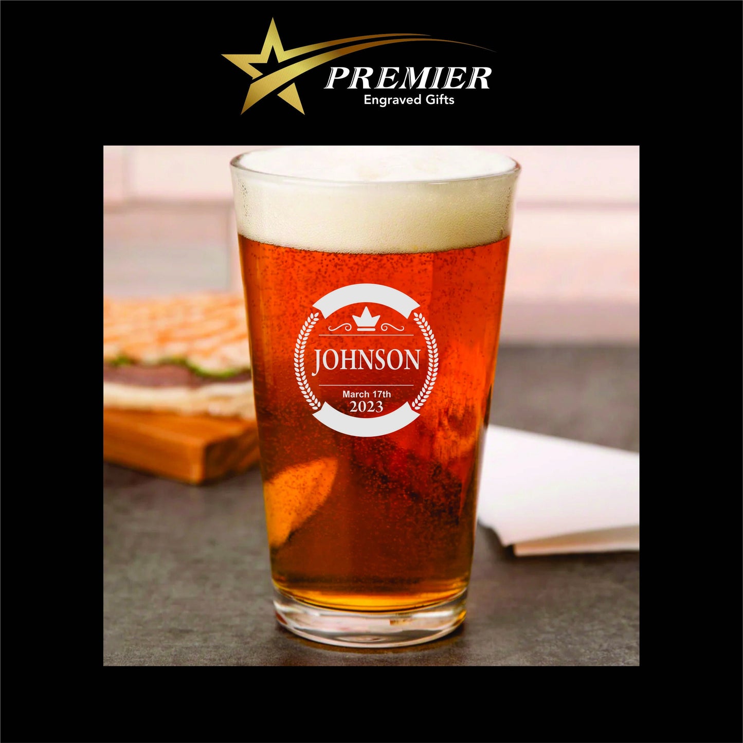 Custom Wedding date Pint Glass. Laser engraved. great for wedding