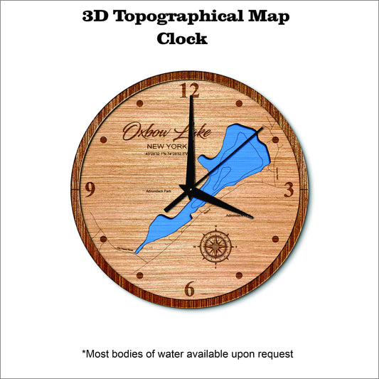 Oxbow Lake in New York 3D topographical map clock