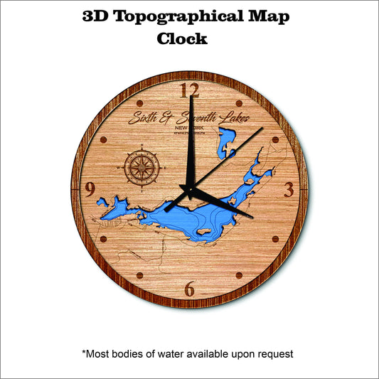 Sixth & Seventh Lake (fulton Chain) in New York 3D topographical map clock