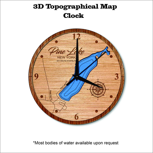 Pine Lake in New York 3D topographical map clock