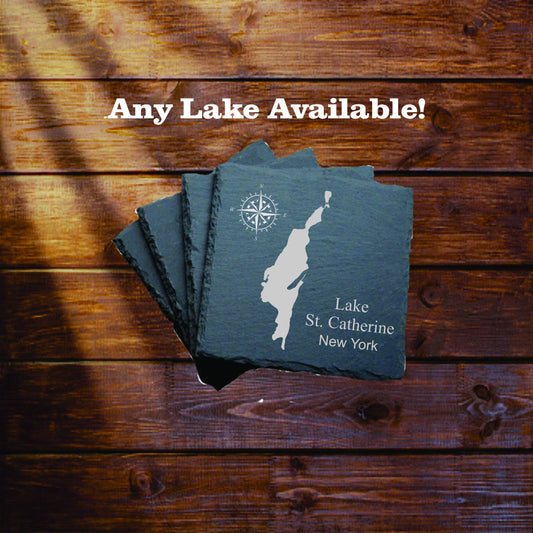 Lake St. Catherine Slate coasters. Set of 4! FREE SHIPPING. Great for the lake house or cabin, fishing spot, or camping