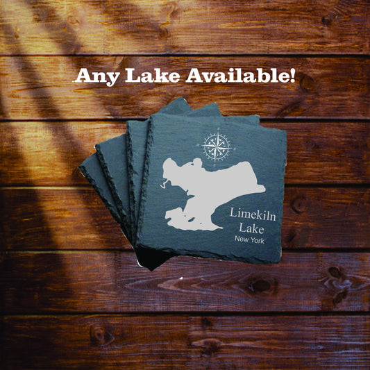 Limekiln Lake Slate coasters. Set of 4! FREE SHIPPING. Great for the lake house or cabin, fishing spot, or camping