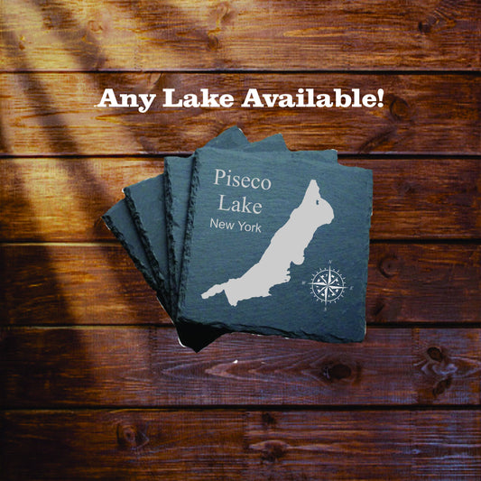 Piseco Lake Slate coasters. Set of 4! FREE SHIPPING. Great for the lake house or cabin, fishing spot, or camping