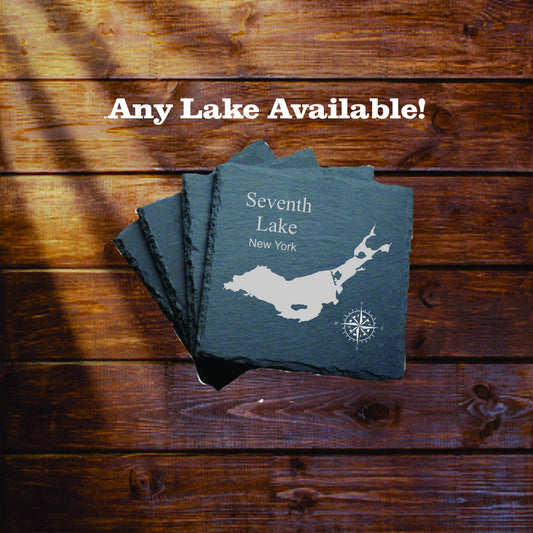 Seventh Lake Slate coasters. Set of 4! FREE SHIPPING. Great for the lake house or cabin, fishing spot, or camping