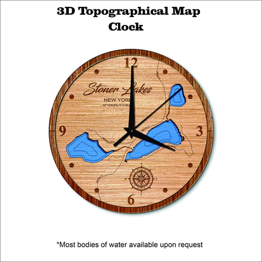 Stoner Lake in New York 3D topographical map clock