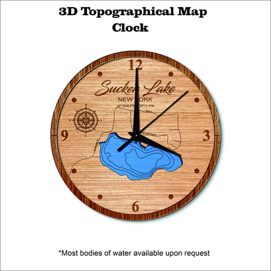 Sucker Lake in New York 3D topographical map clock