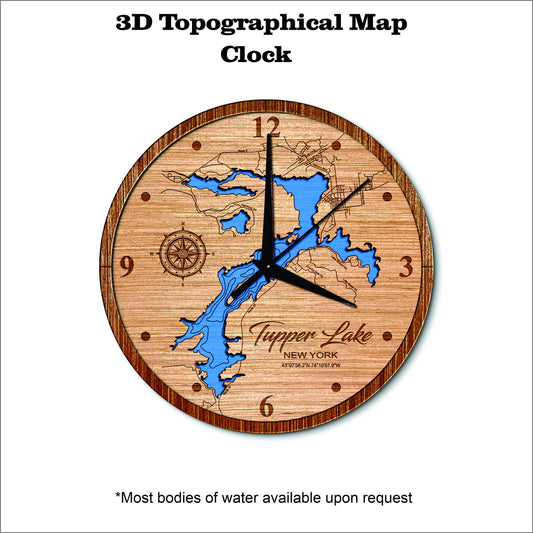Tupper Lake in New York 3D topographical map clock