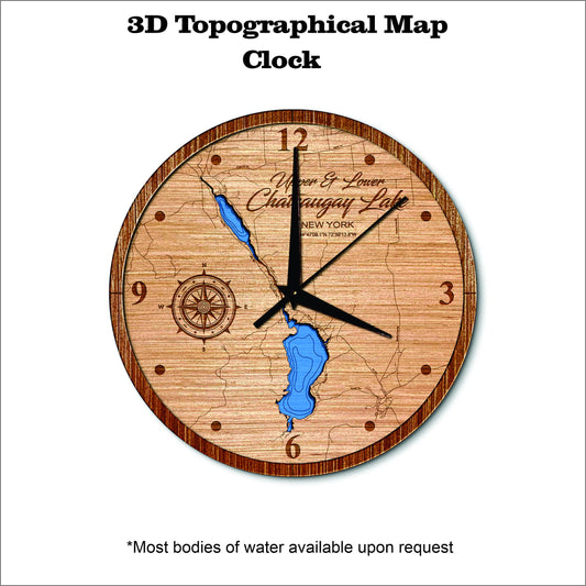 Upper and Lower Chateaugay Lake in New York 3D topographical map clock