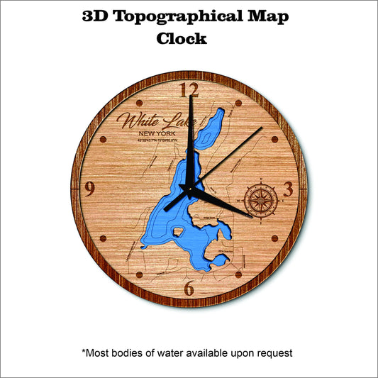 White Lake in New York 3D topographical map clock