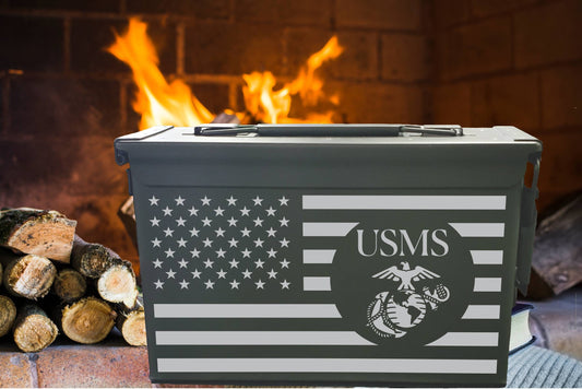 United States Marine Corps USMS Flag laser engraved Ammo Box. Groomsman gift, Father's Day gift, gift for hunter. Gift for men. Gift for Dad