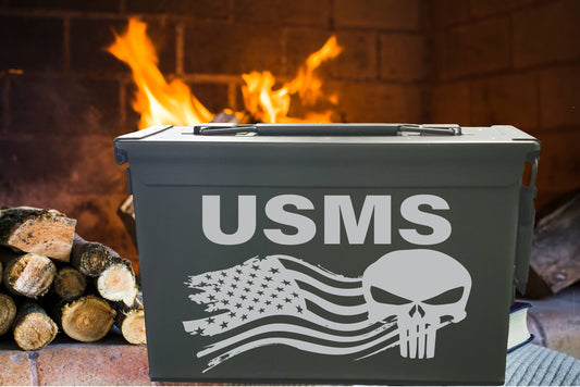 United States Marine Corps PUNISHER Flag laser engraved Ammo Box. Groomsman gift, Father's Day gift, gift for hunter. Gift for men.