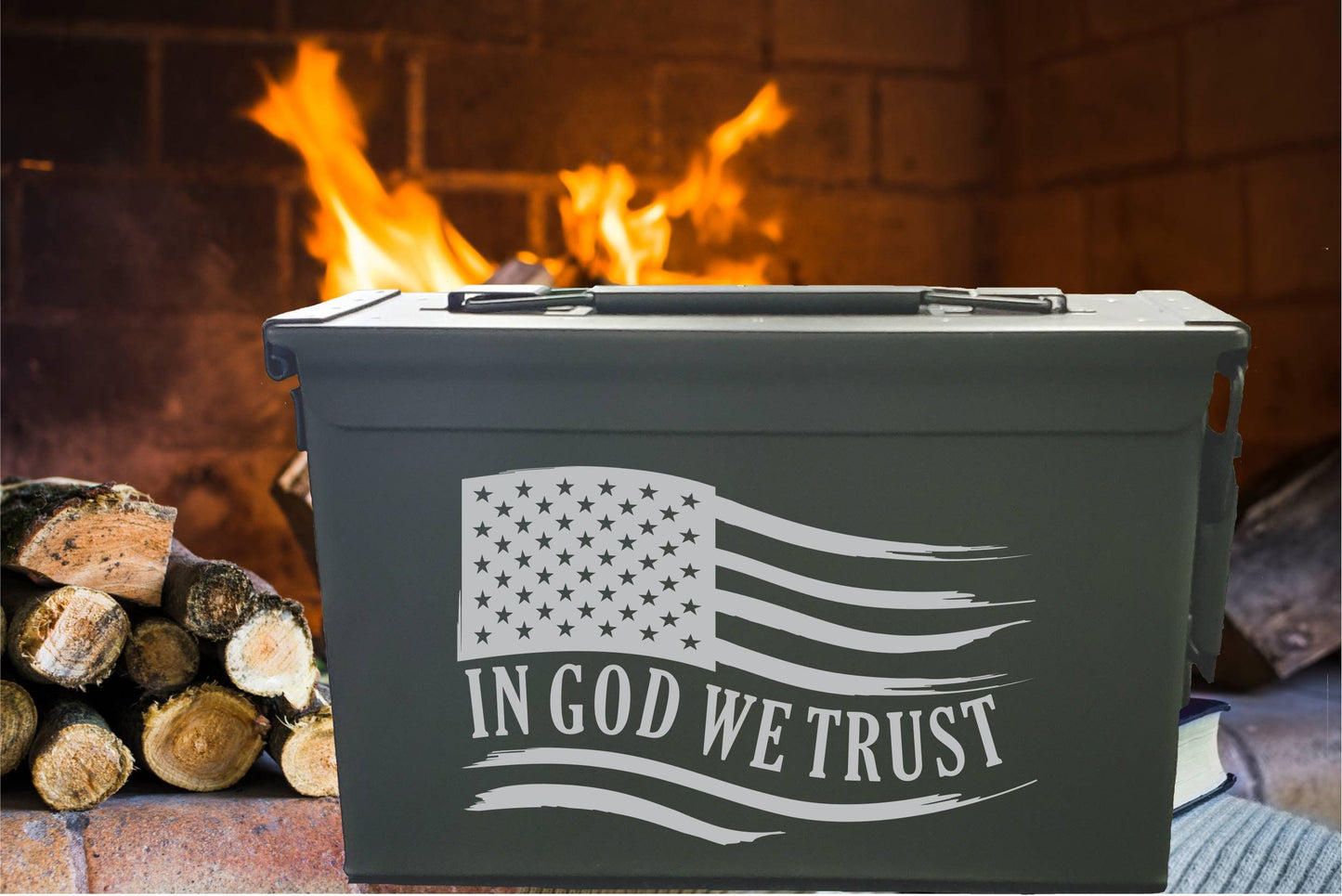 In God We Trust Flag Custom laser engraved Ammo Box. Groomsman gift, Father's Day gift, gift for hunter. Gift for men. Gift for Dad