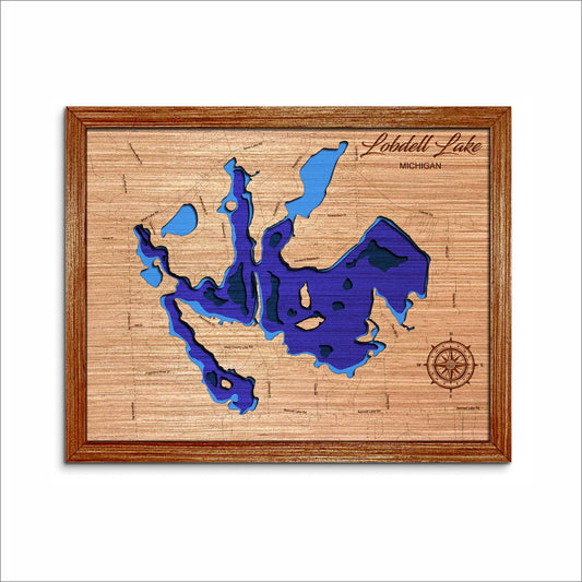 Lobdell Lake in Michigan 3D Topographical Map. Lake house decor.
