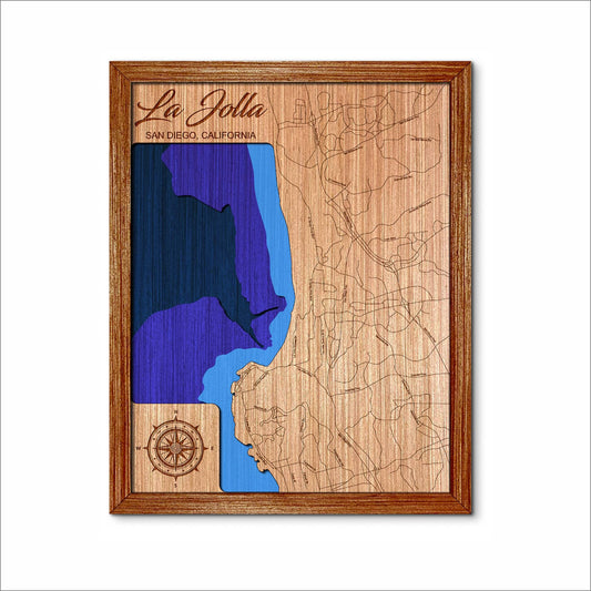 La Jolla Shore in San Diego California 3D topographical map. Lake house decor.