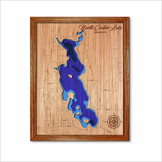 North Center Lake in Minnesota 3D Topographical Map. Lake house decor.