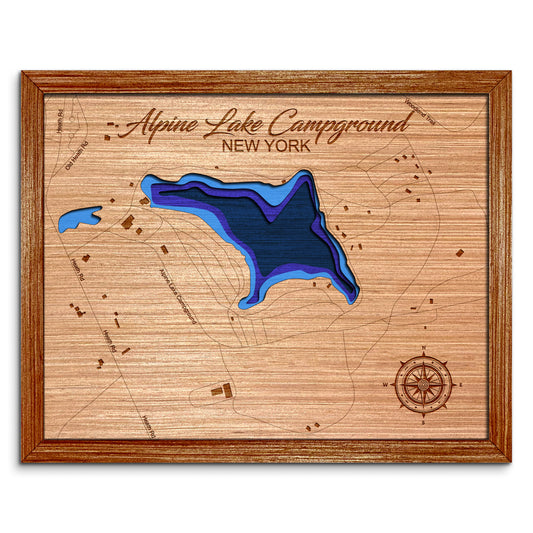 Alpine Lake Campground, New York Depth Map - Any Lake, Pond, or Reservoir - Unique Home Decor, Wall Art