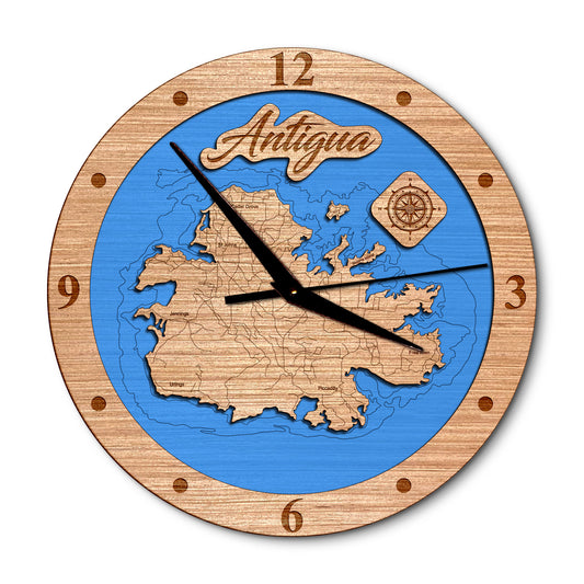 Antigua 14in Layered Map Clock - Any Lake, Pond, or Reservoir - Unique Home Decor