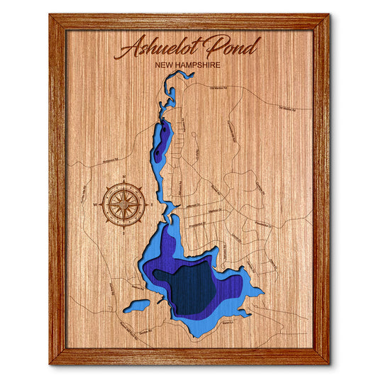 Ashuelot Pond, New Hampshire Depth Map - Any Lake, Pond, or Reservoir, Home Decor, Wall Art, wall decor