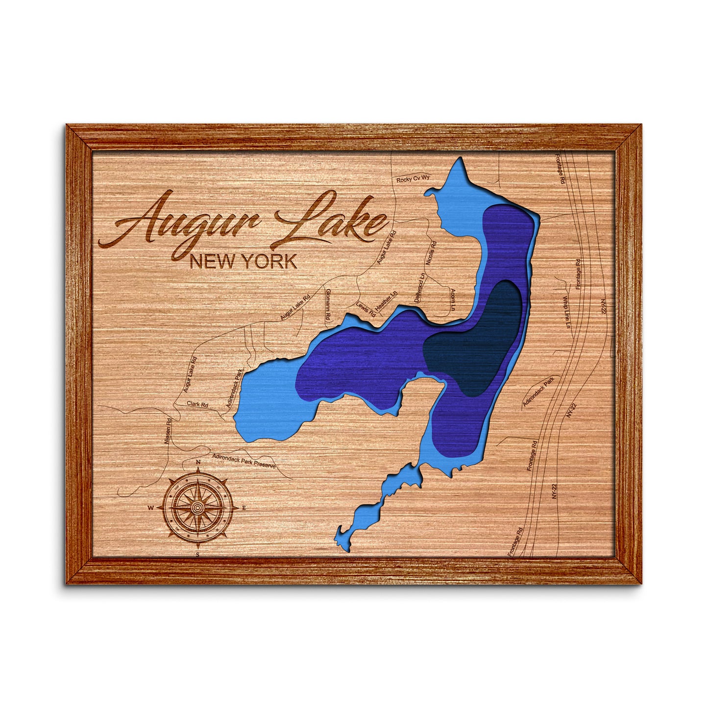 Augur Lake, New York Depth Map - Any Lake, Pond, or Reservoir - Unique Home Decor, Wall Art