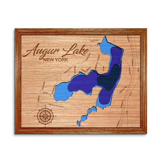 Augur Lake, New York Depth Map - Any Lake, Pond, or Reservoir - Unique Home Decor, Wall Art