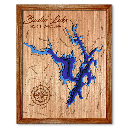 Badin Lake, North Carolina Depth Map - Any Lake, Pond, or Reservoir, Home Decor, Wall Art, Wall Decor