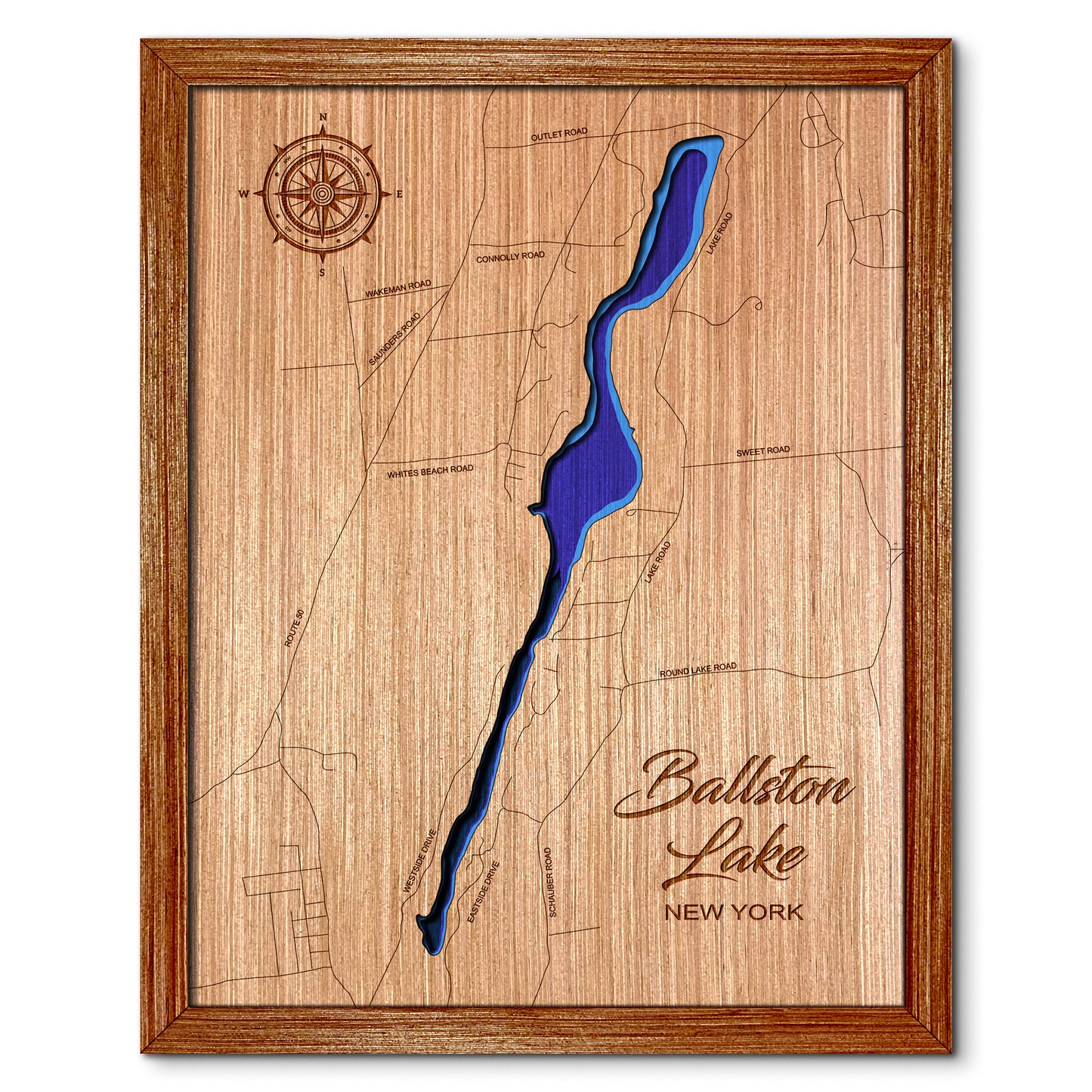 Ballston Lake, New York Depth Map - Any Lake, Pond, or Reservoir - Unique Home Decor, Wall Art