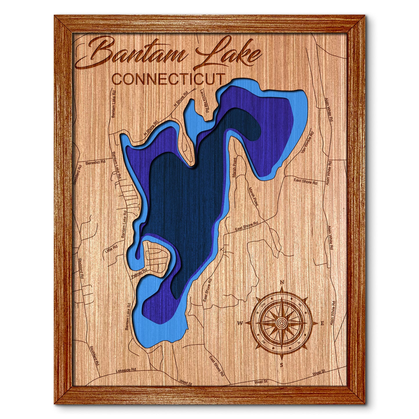 Bantam Lake, Connecticut Depth Map - Any Lake, Pond, or Reservoir - Unique Home Decor, Wall Art