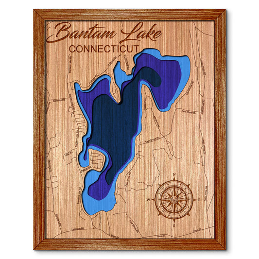 Bantam Lake, Connecticut Depth Map - Any Lake, Pond, or Reservoir - Unique Home Decor, Wall Art