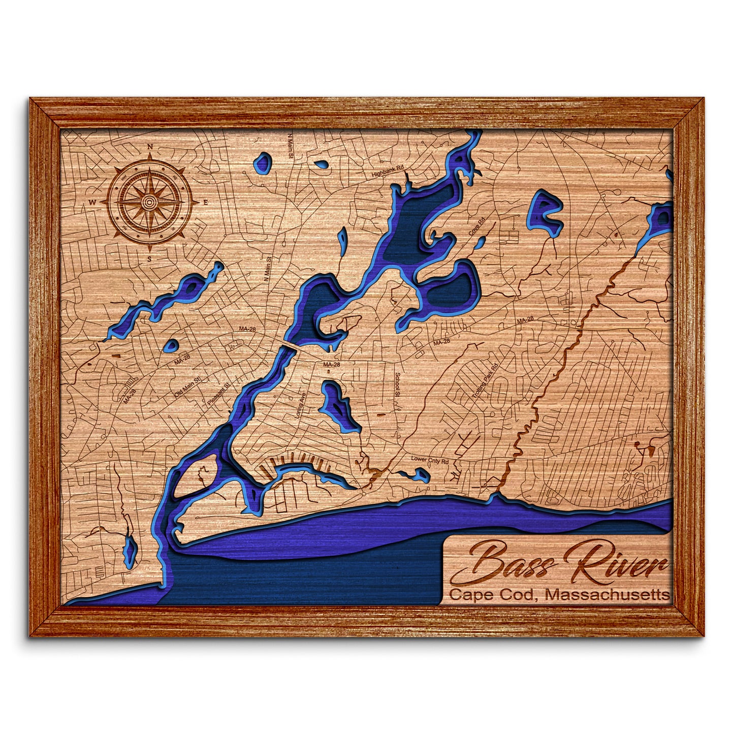Bass River Cape Cod, Massachusetts Depth Map - Any Lake, Pond, or Reservoir - Unique Home Decor, Wall Art