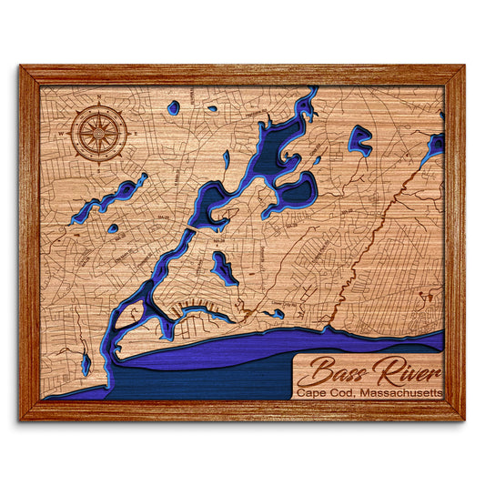 Bass River Cape Cod, Massachusetts Depth Map - Any Lake, Pond, or Reservoir - Unique Home Decor, Wall Art