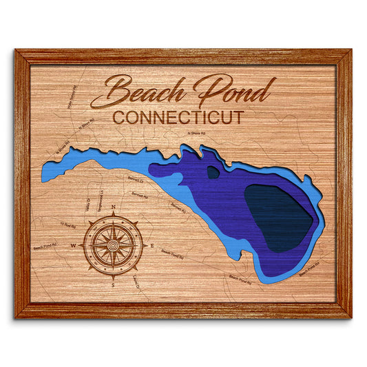 Beach Pond, Connecticut Depth Map - Any Lake, Pond, or Reservoir, Home Decor, Wall Art, Wall Decor