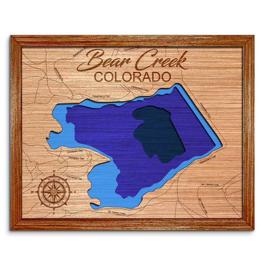 Bear Creek Lake, Colorado Depth Map - Any Lake, Pond, or Reservoir - Unique Home Decor, Wall Art