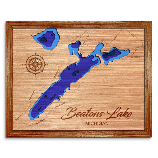 Beatons Lake in Watersmeet, Michigan Depth Map - Any Lake, Pond, or Reservoir, Home Decor, Wall Art, wall decor