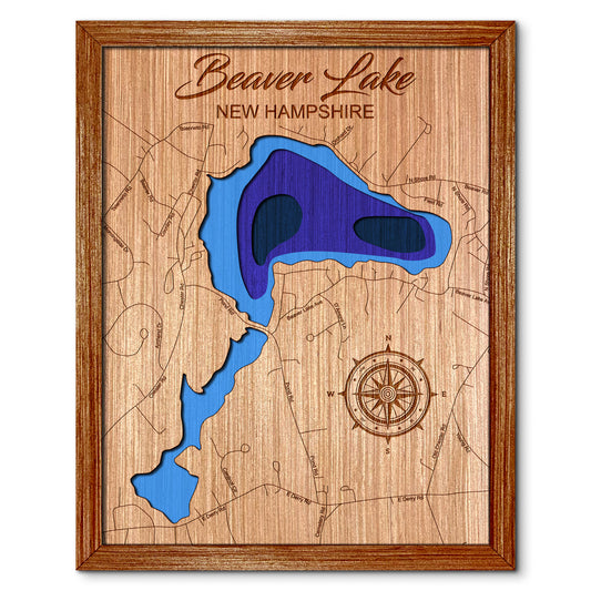 Beaver Lake in Derry, New Hampshire Depth Map - Any Lake, Pond, or Reservoir - Unique Home Decor, Wall Art