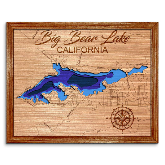 Big Bear Lake, California Depth Map - Any Lake, Pond, or Reservoir, Home Decor, Wall Art, Wall Decor