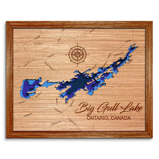 Big Gull Lake, Ontario, Canada Depth Map - Any Lake, Pond, or Reservoir, Home Decor, Wall Art, Wall Decor