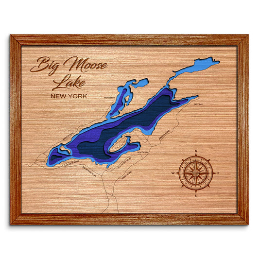 Big Moose Lake, New York Depth Map - Any Lake, Pond, or Reservoir, Home Decor, Wall Art, wall decor