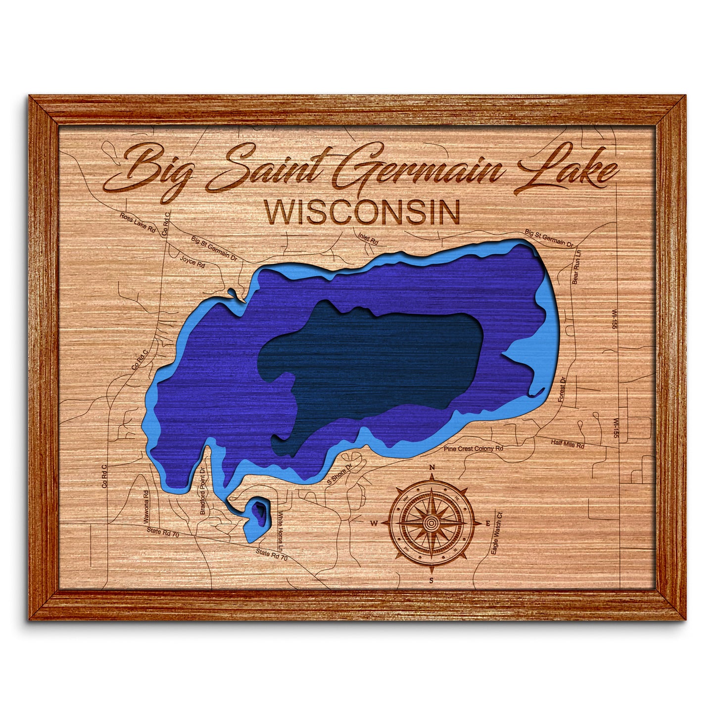 Big Saint Germain Lake, Wisconsin Depth Map - Any Lake, Pond, or Reservoir - Unique Home Decor, Wall Art