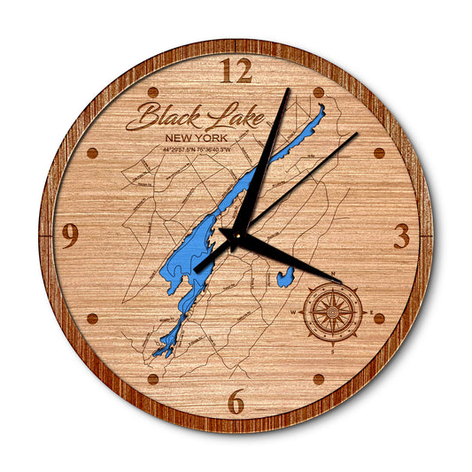 Black Lake, New York Layered Map Clock - Any Lake, Pond, or Reservoir - Unique Home Decor